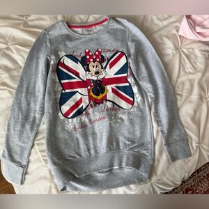 Disney Gray Minnie Mouse Union Jack Crewneck Sweatshirt